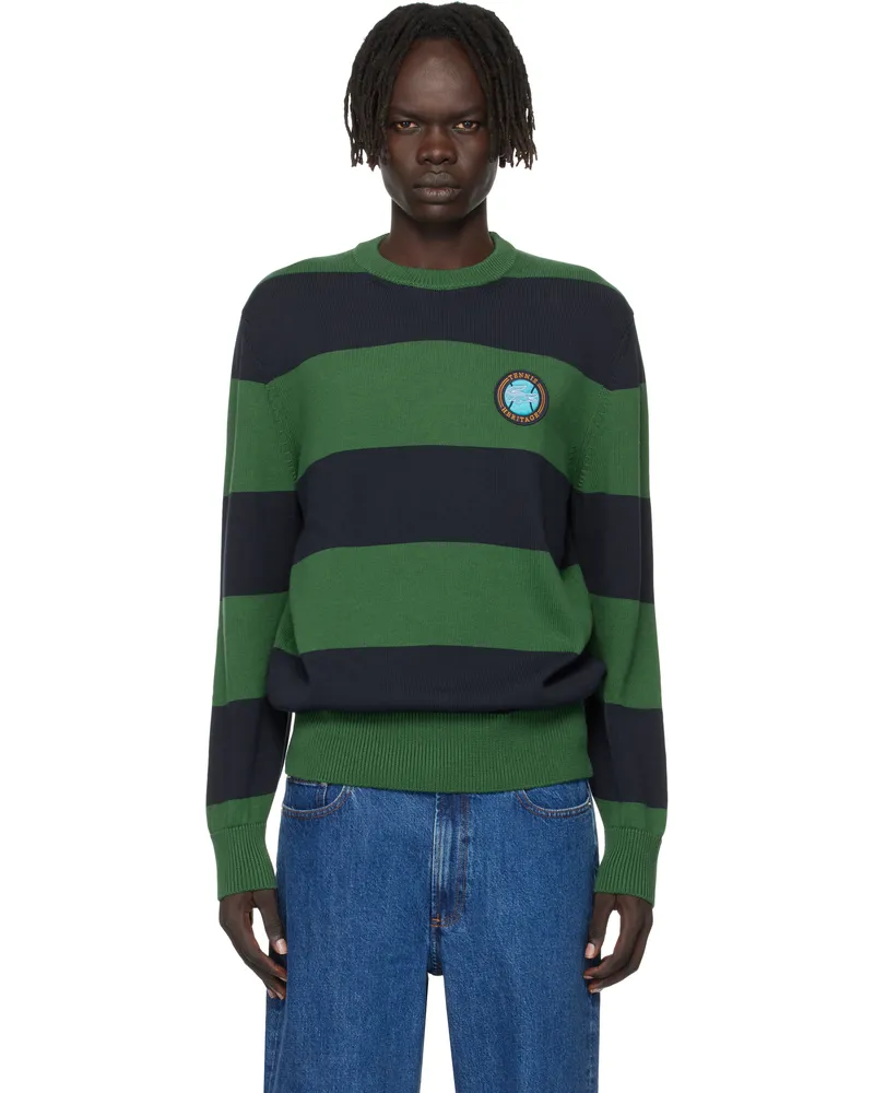 Lacoste Green & Navy Striped Cotton Jersey Sweater Green