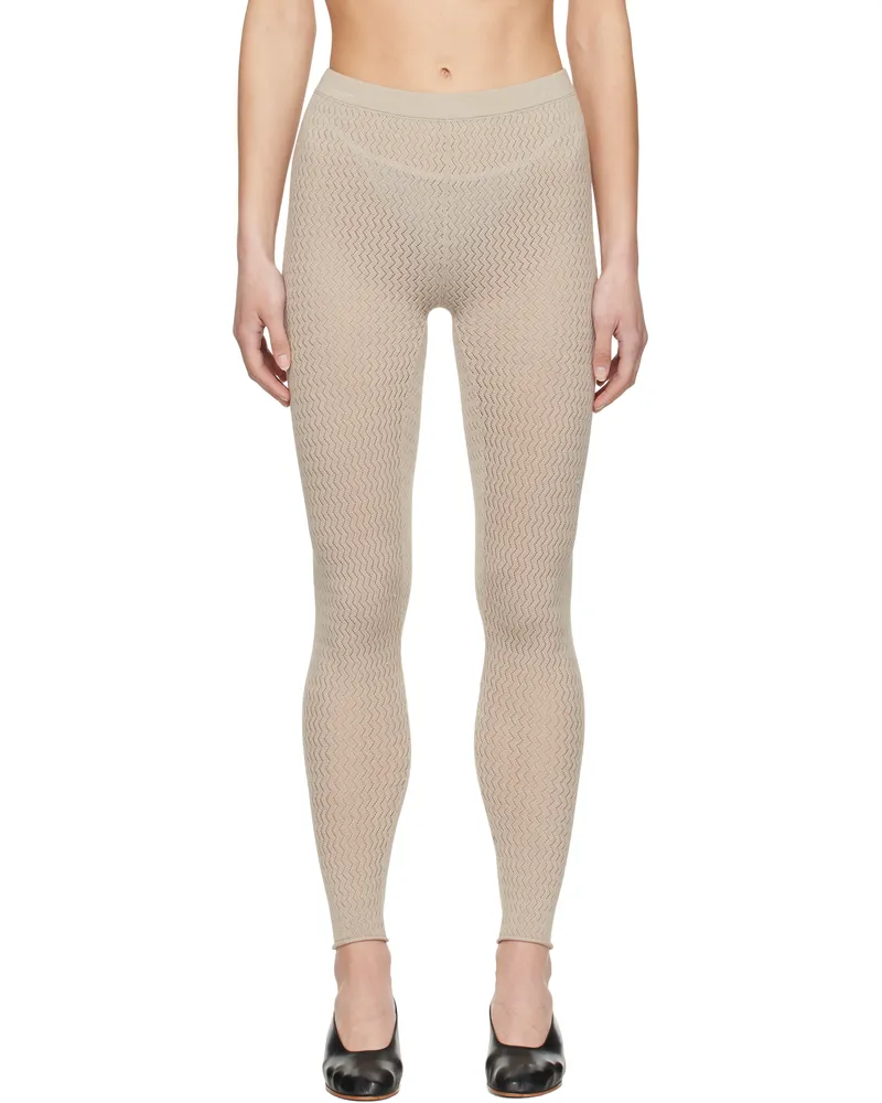 Lauren Manoogian Beige Stretch Pointelle Leggings C05