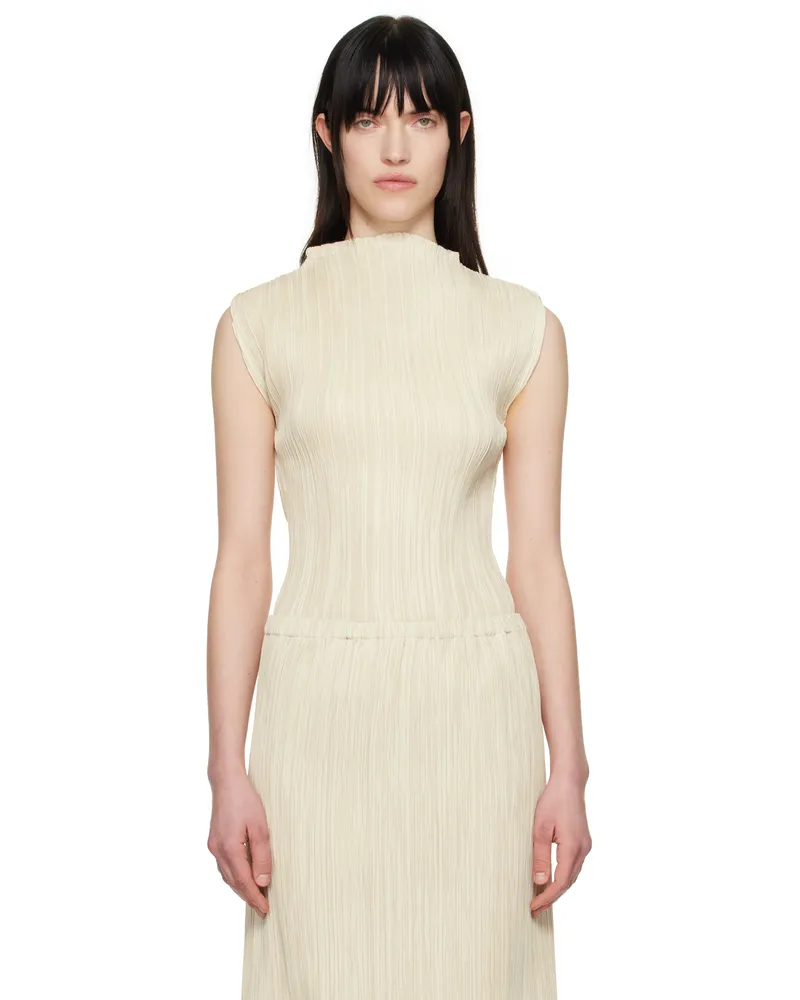 LE 17 SEPTEMBRE Beige Pleated Mock Neck Sleeveless Top Beige