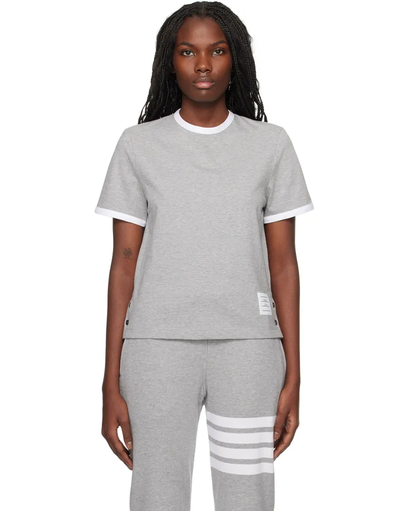 Thom Browne Gray RWB-Stripe Logo-Patch T-shirt 055