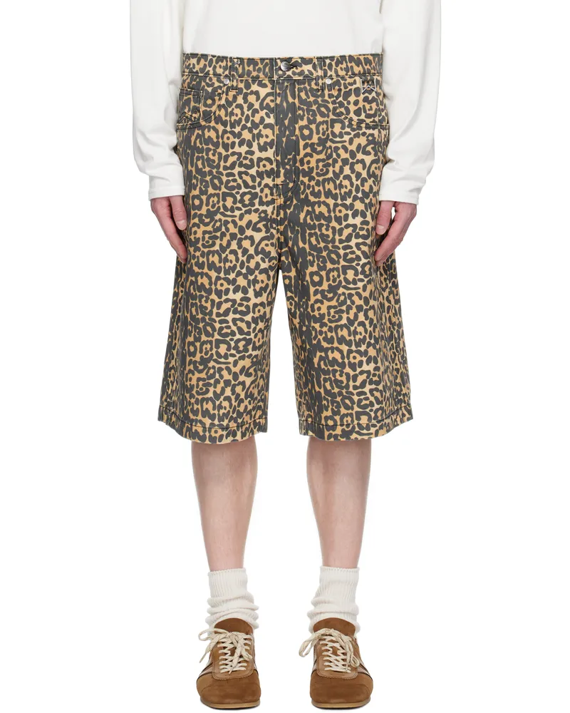 RHUDE Beige Leopard Traxedo Baggy Denim Shorts Black