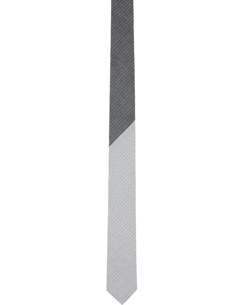 Thom Browne Gray Tonal University Stripe Linen Cotton Tie 035