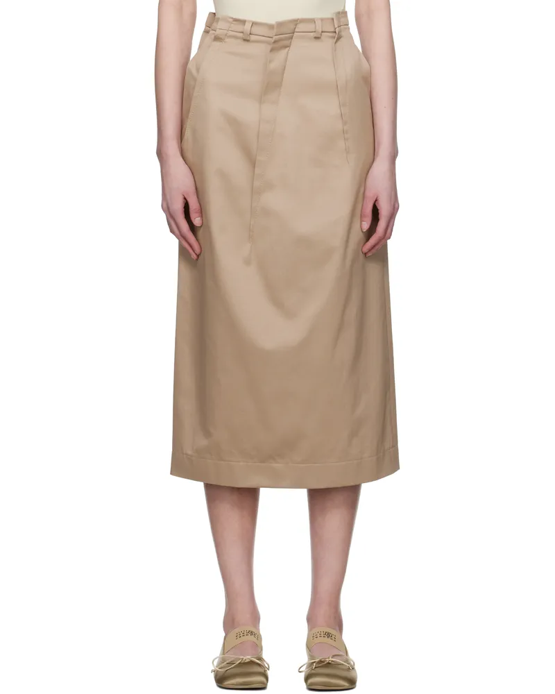 Maison Margiela Beige Light Cotton Twill Darting Midi Skirt 115