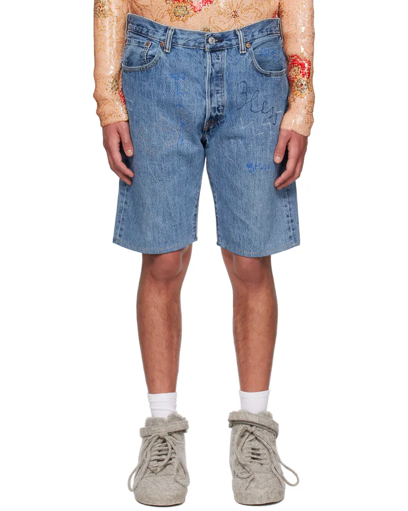 BLESS Blue Embroidered Denim Shorts Denim