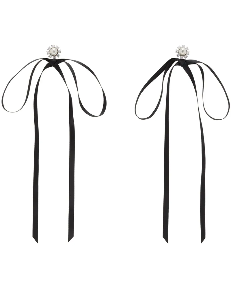 Simone Rocha Black Double Ended Daisy Bow Earrings Pearl