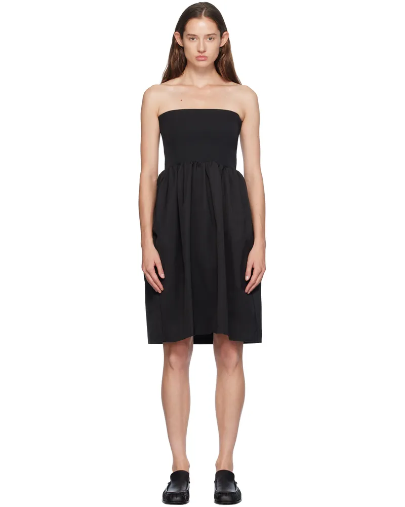 AMOMENTO Black Shirring Flare Midi Skirt Black