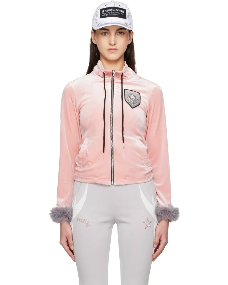 Praying Pink 'Praying' Sports Velour Zip Jacket Pink