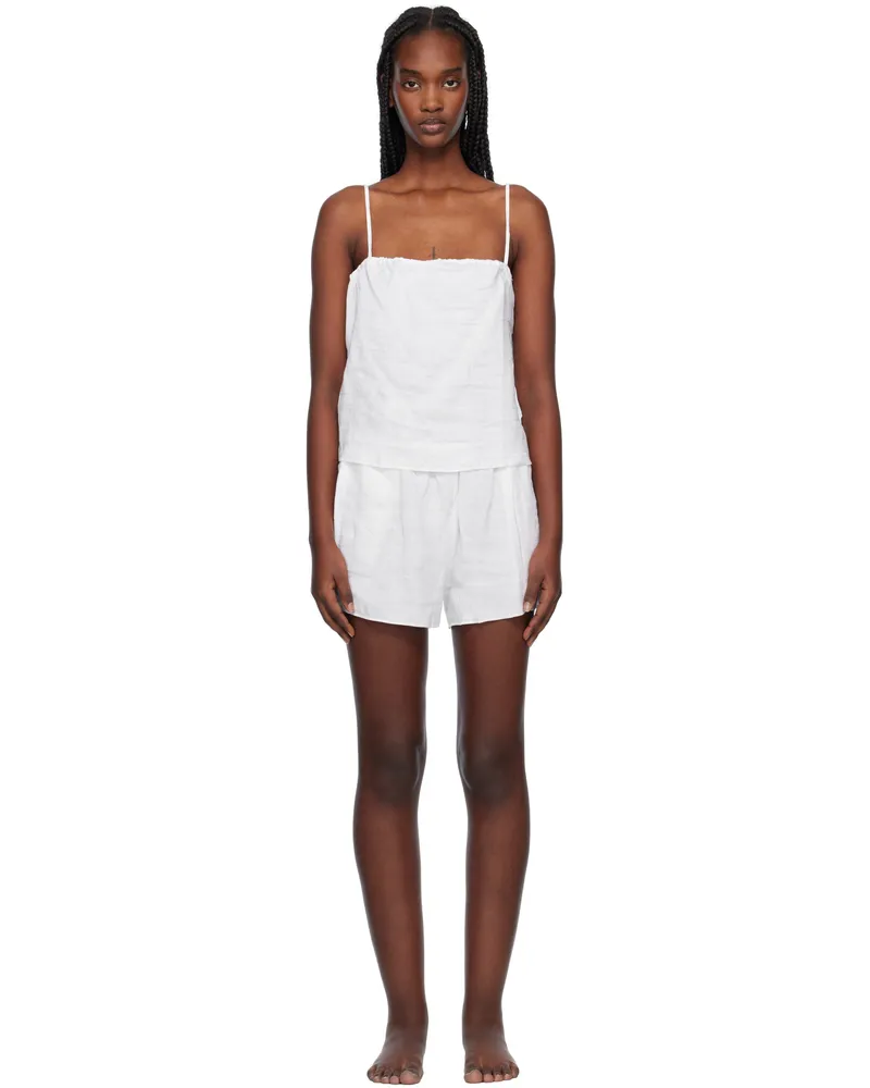 Deiji Studios White Babylock Linen Pyjama Set White