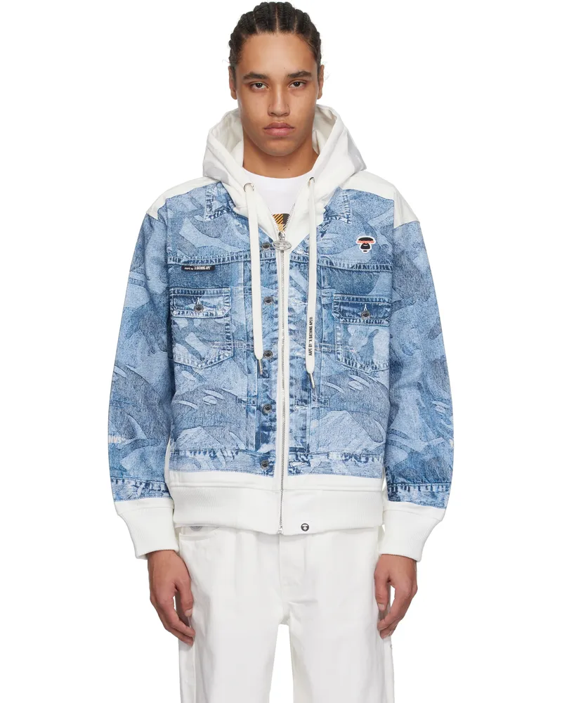 AAPE by A Bathing Ape White & Blue 'AAPE' Main Light Weight Denim Jacket Ivx