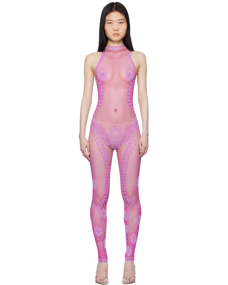Poster Girl Purple Fetch Halterneck Fishnet Jumpsuit Lilac