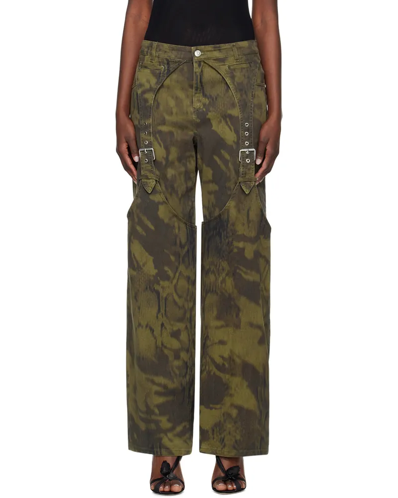 Blumarine Khaki Pattern Denim Trousers M5695