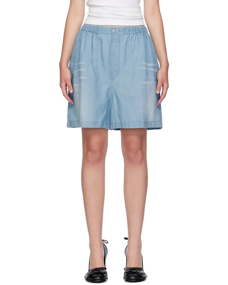 Acne Studios Blue Logo Stamp Shorts Auz