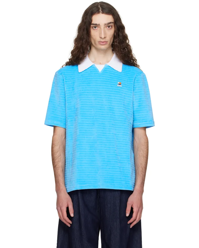 Casablanca Paris Blue Knit Piqué Short Sleeve Polo Pale