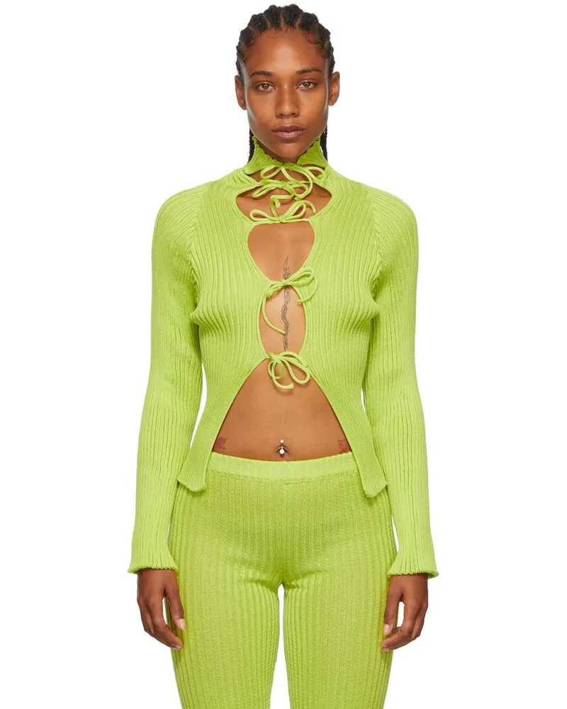 A. ROEGE HOVE Green Nylon & Cotton Cardigan Lime