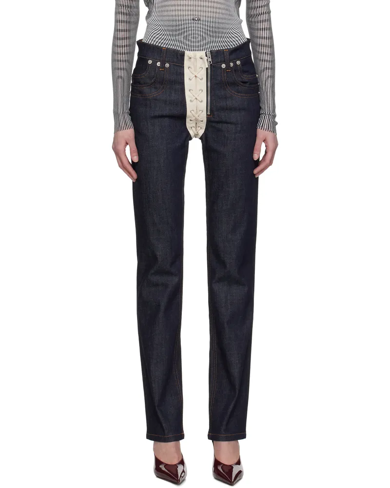 Jean Paul Gaultier Navy 'The Contrasting Lace-Up Denim' Jeans 5568