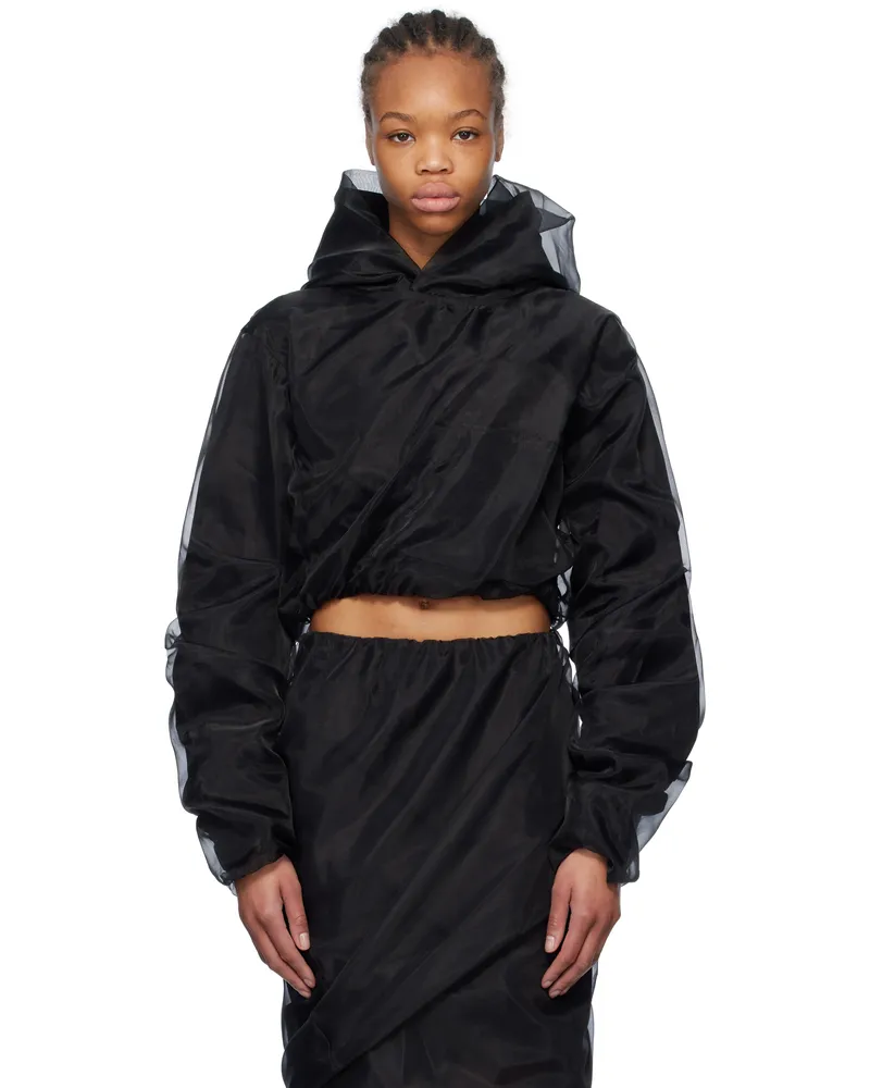 WE 11 DONE Black Layered Cropped Hoodie Black