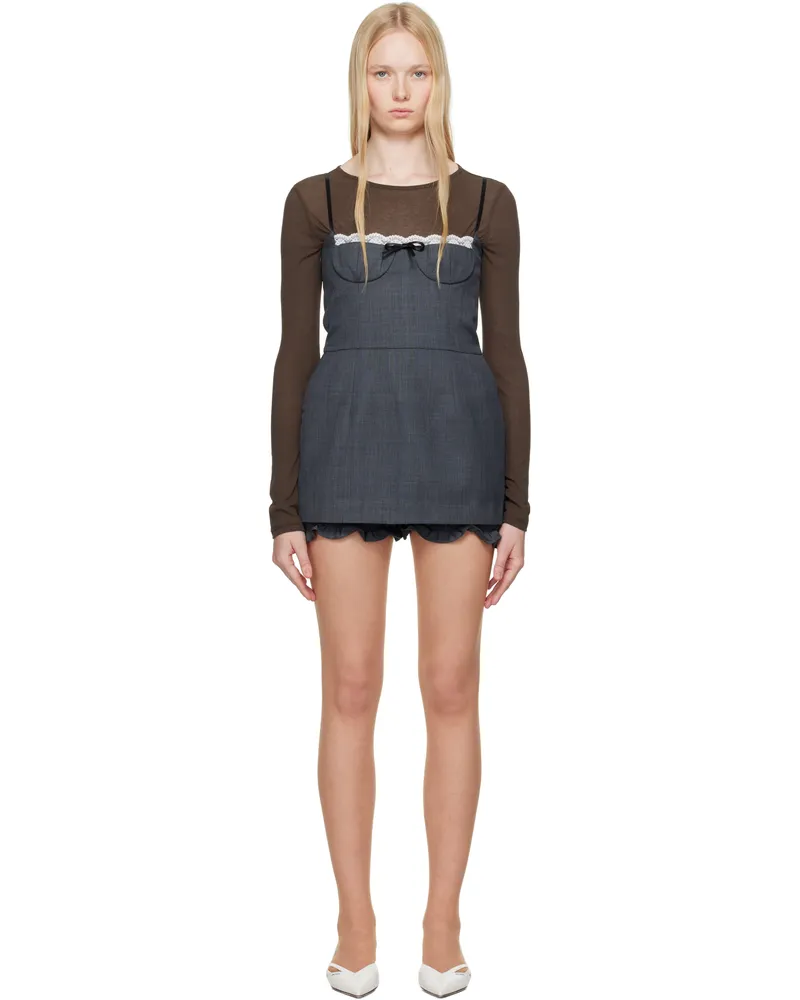 SHUSHU/TONG Gray Double Layered Skirt Halter Minidress Gr100