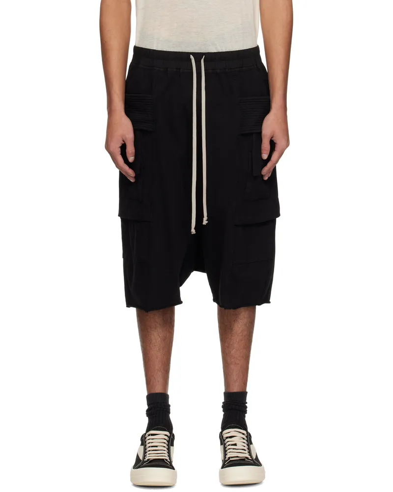 DRKSHDW by Rick Owens Black Hollywood Creatch Drawstring Cargo Shorts 09