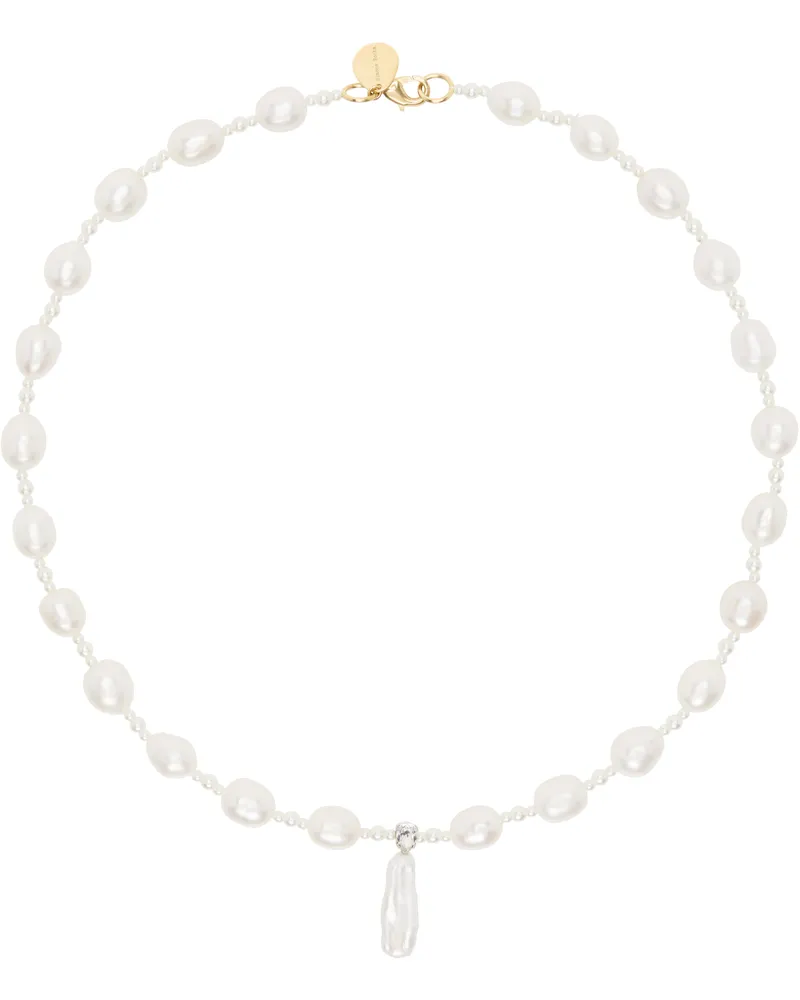 Simone Rocha White & Gold Staccato Pendant Pearl Necklace Pearl