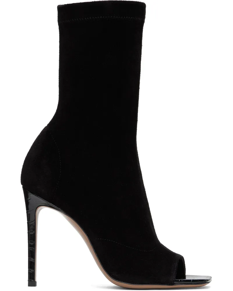 Paris Texas Black Amanda Calf Suede Stretch Ankle Boots Off
