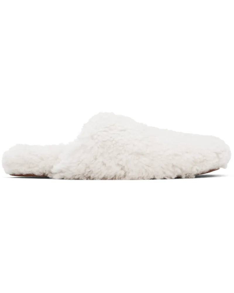 Yves Salomon Off-White Merinos Curly Lamb Slippers A1006
