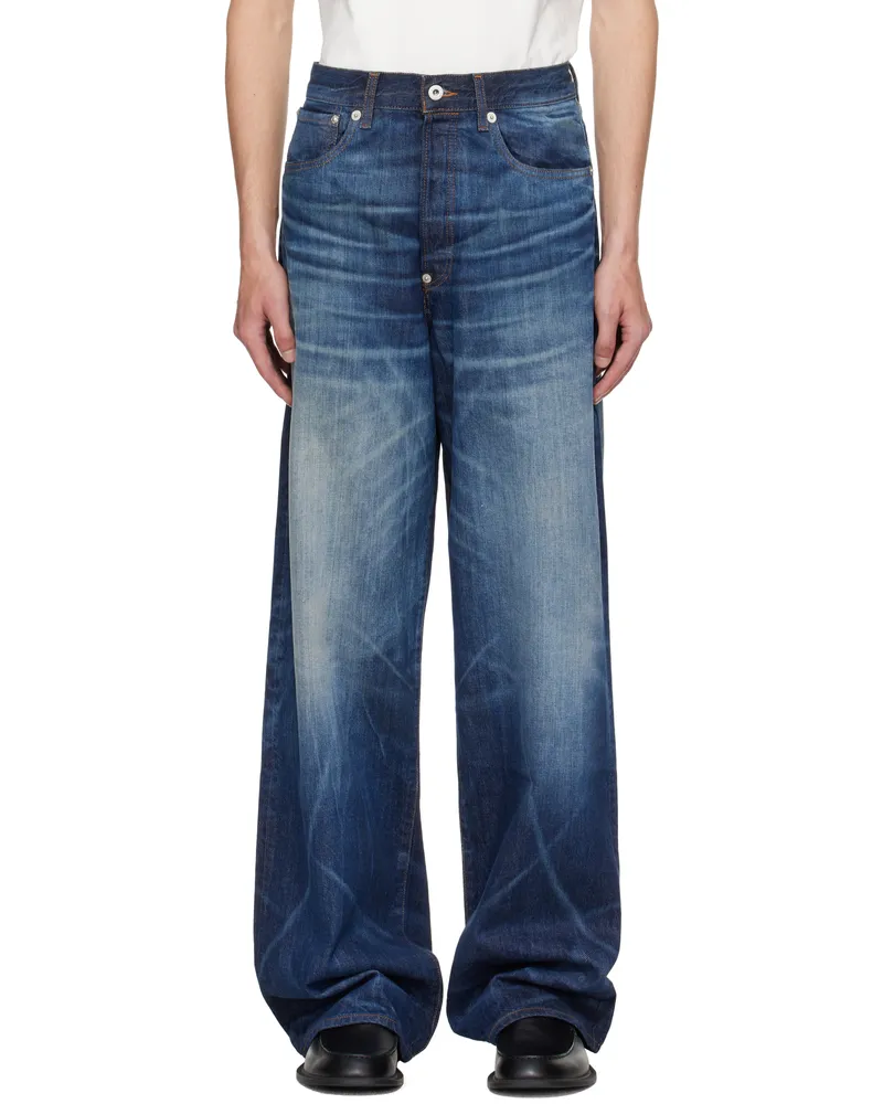 Kenzo Navy Kenzo Paris Turn Up Wide Fit Jeans Stone