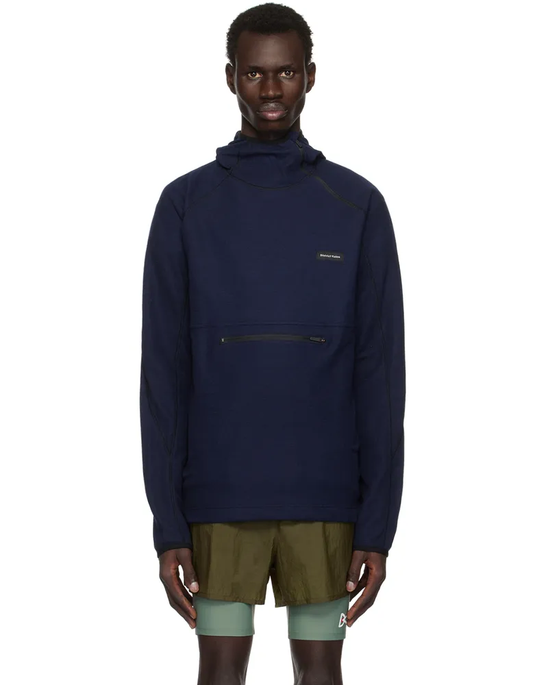 District Vision Navy Hooded Running Midlayer Zip Hoodie Blue