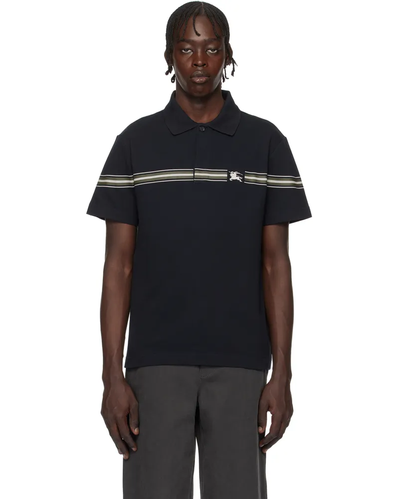 Burberry Navy Striped Cotton Polo Indigo