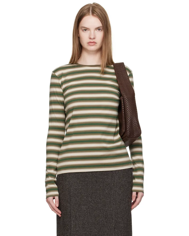 AURALEE Brown & Green Gradient Stripe Jersey L/S T-shirt Fade