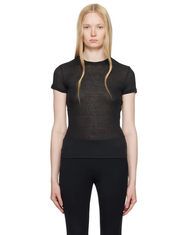 SKIMS Black Sheer Cotton T-shirt Soot