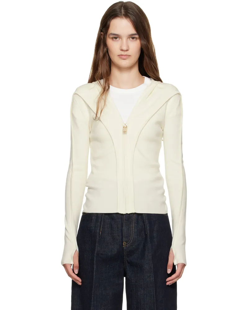 Victoria Beckham Beige Piping Detail Hoodie Ivory