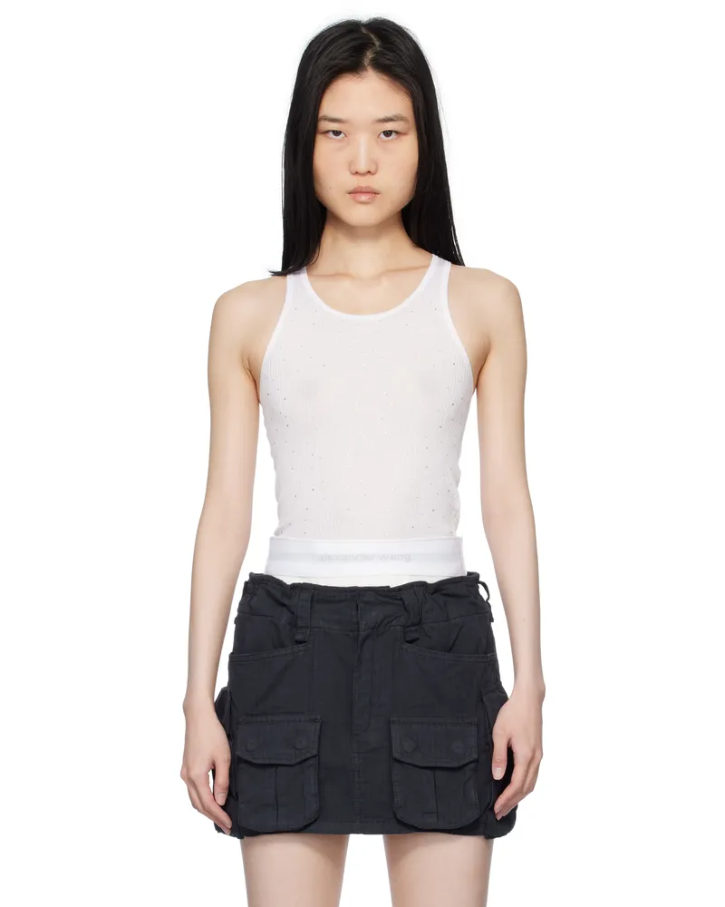 Alexander Wang White Crystal Hotfix Racer Tank Top White