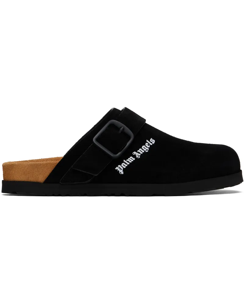 Palm Angels Black Logo Calf Leather Mules Black