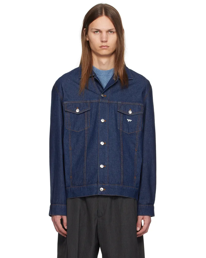 Kitsuné Navy Embroidered Logo Denim Jacket P470