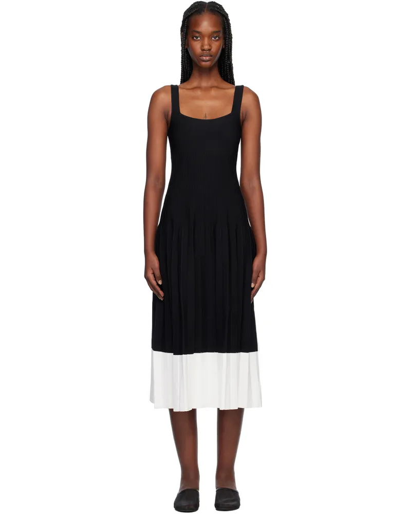 STAUD Black & White Ellison Midi Dress Bliv