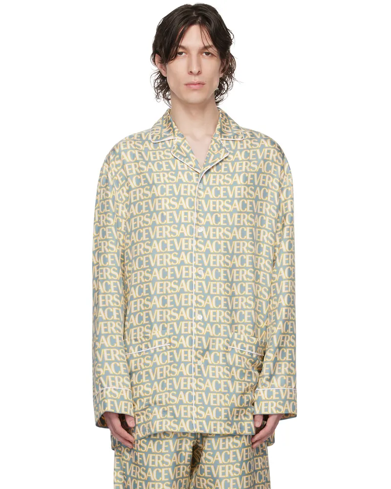 Versace Blue & Off-White Allover Pyjama Shirt 5v510-light