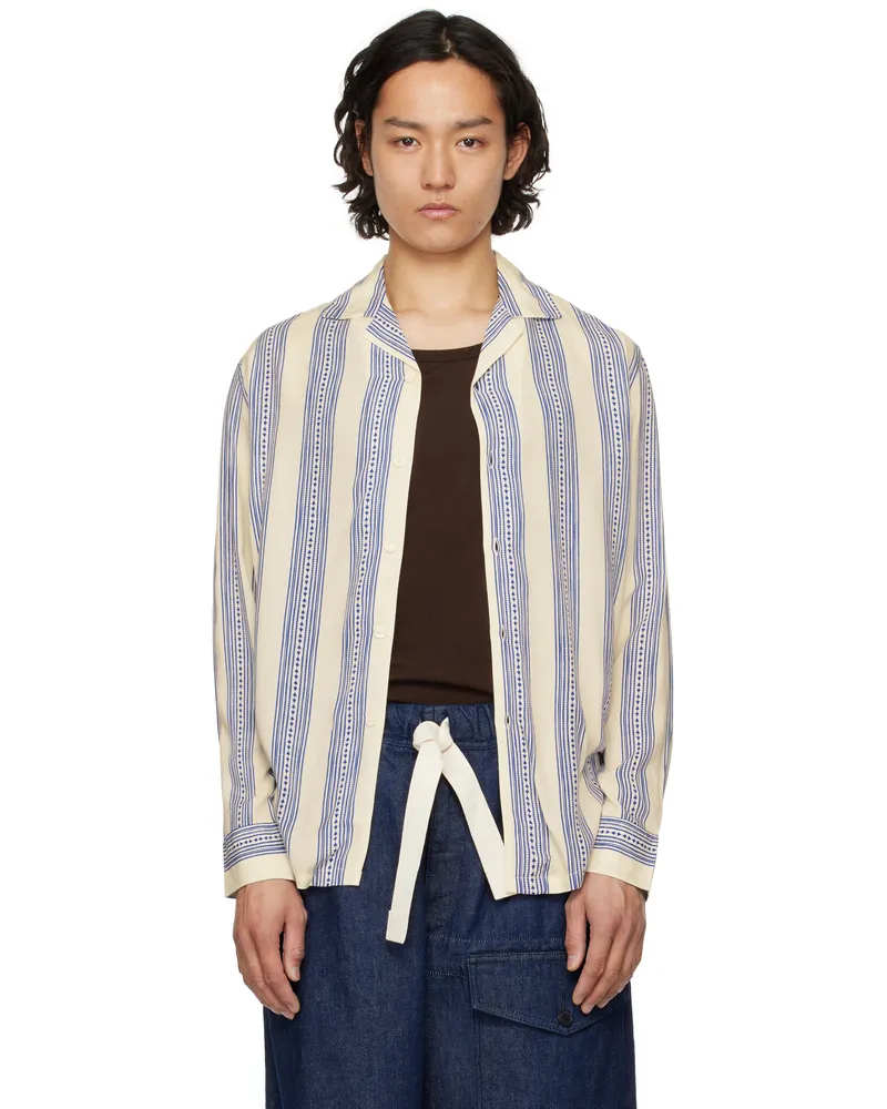 OAS Blue & Off-White Havana Viscose Long Sleeve Shirt Blue