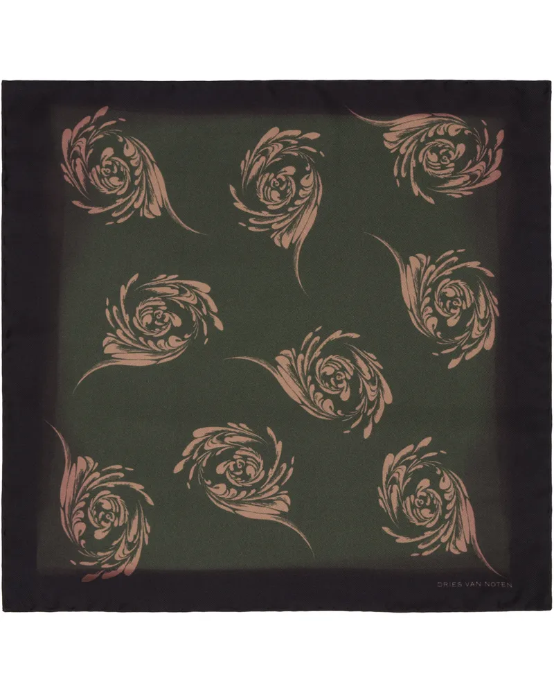 Dries van Noten Black & Green Silk Pocket Square 976