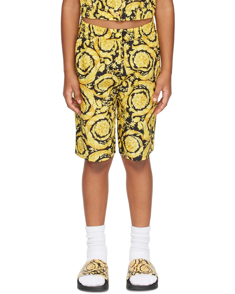 Versace Kids Gold & Black Barocco Shorts Nero+oro