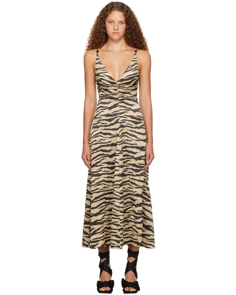 Ganni Khaki Crinkled Maxi Dress 531