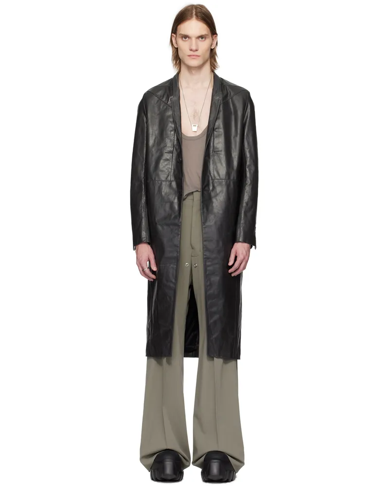Rick Owens Black Hollywood Lido Leather Coat 09