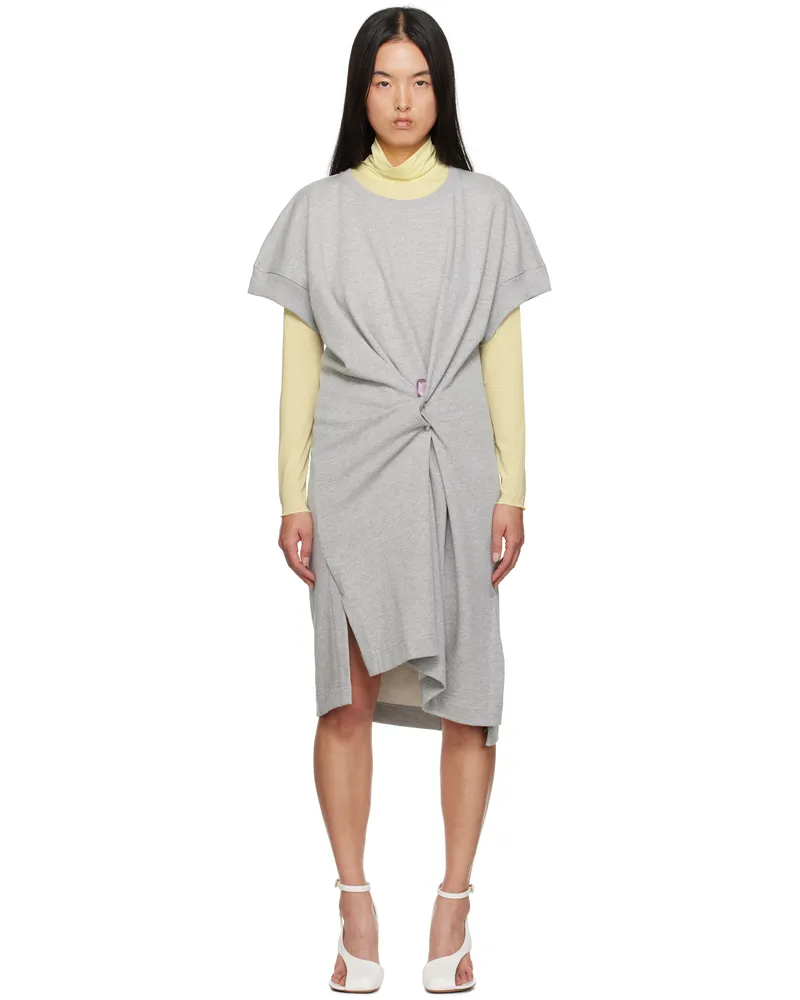 Dries van Noten Gray Draped Cotton Minidress 813