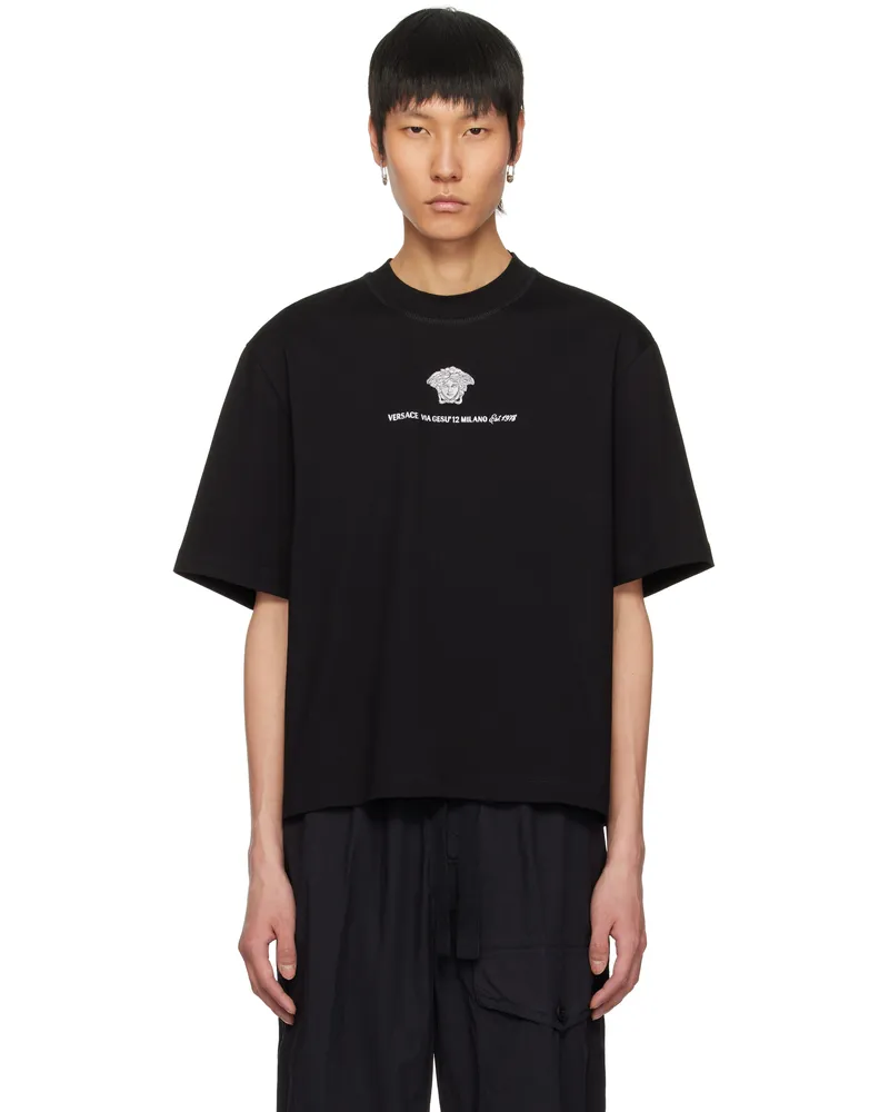 Versace Black Embroidered Medusa Milano T-shirt 1b000-black