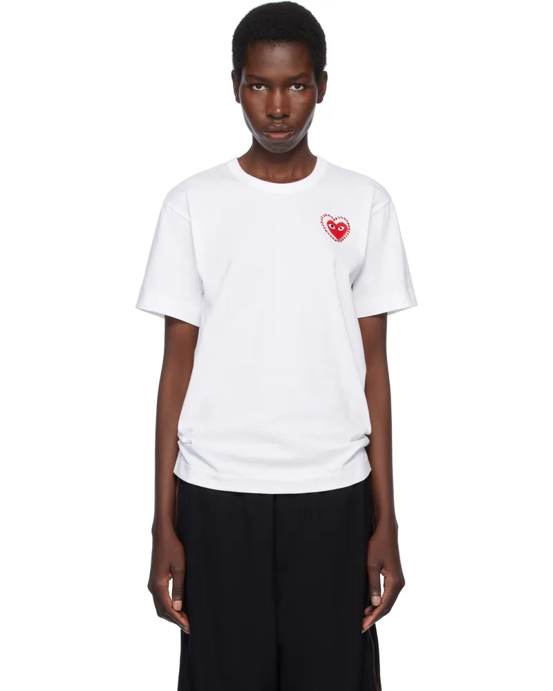 Comme des Garçons White Metal Stone Emblem Red Heart T-shirt 2