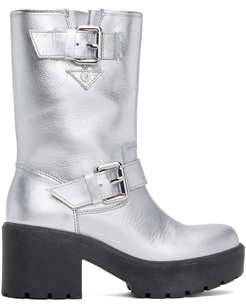 Moschino Silver Pin-Buckle Boots A0610
