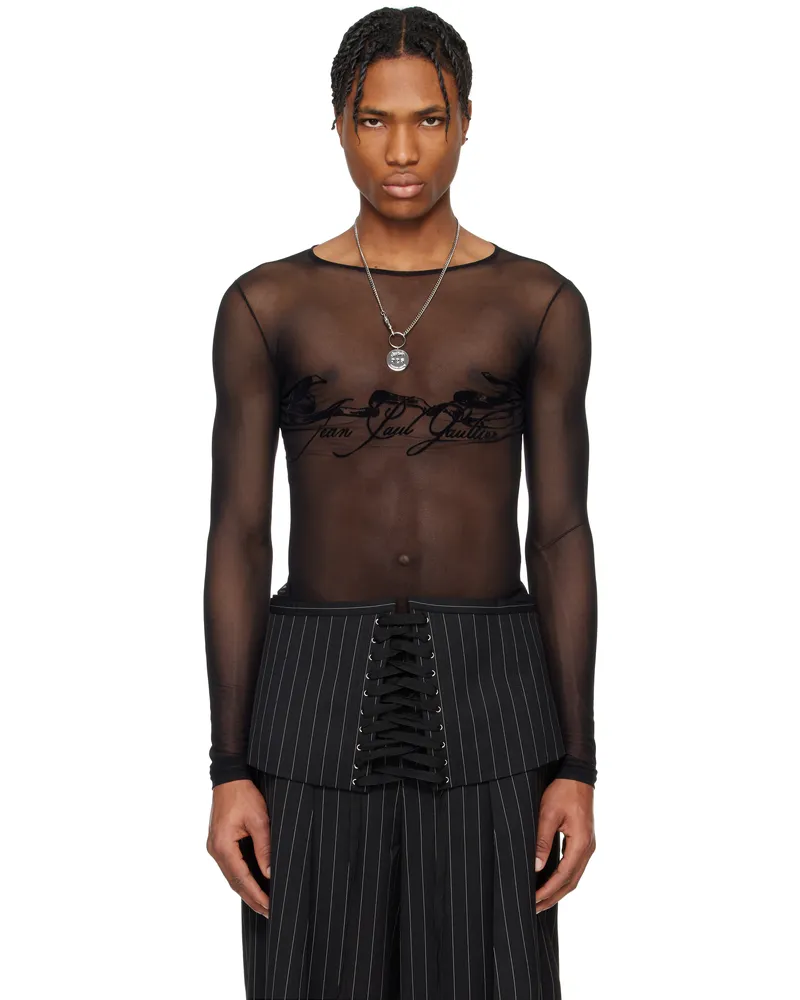 Jean Paul Gaultier Black 'The Flocked Tattoo Ruban' T-shirt 00-black