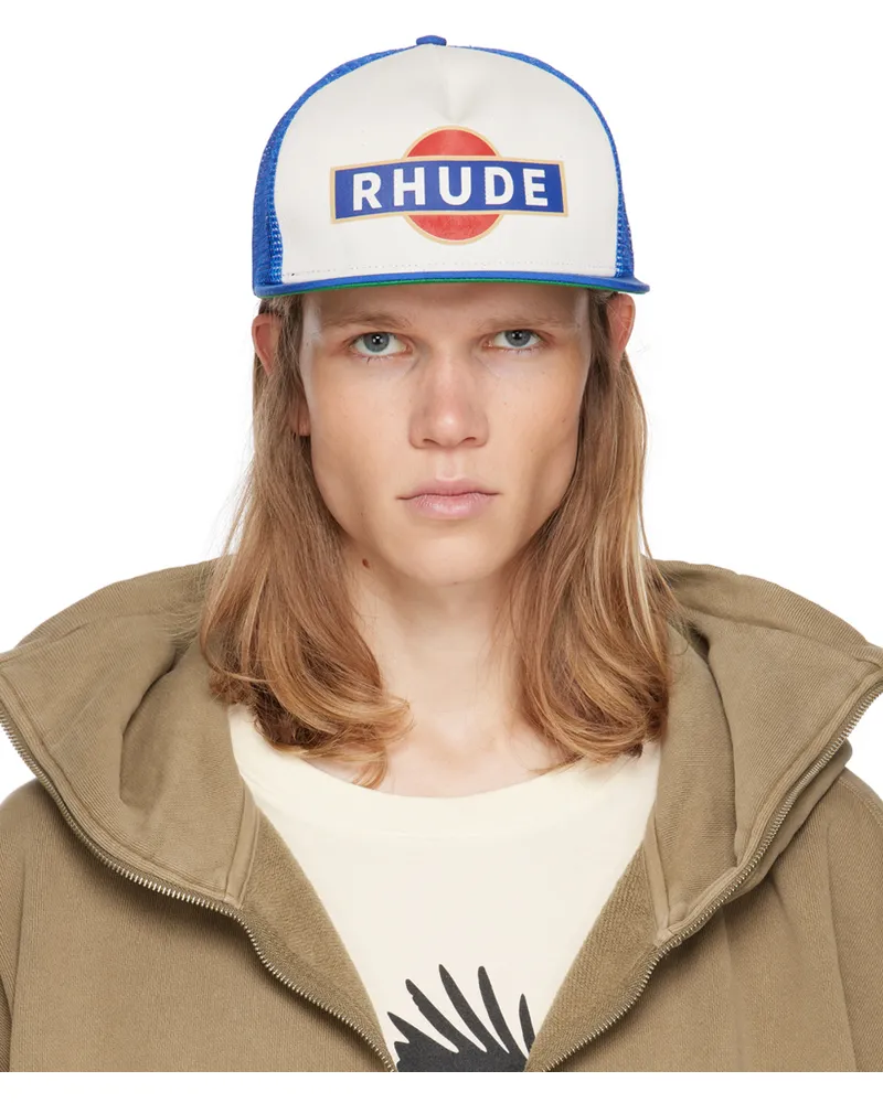 RHUDE Blue & Off-White Racer Trucker Cap Navy