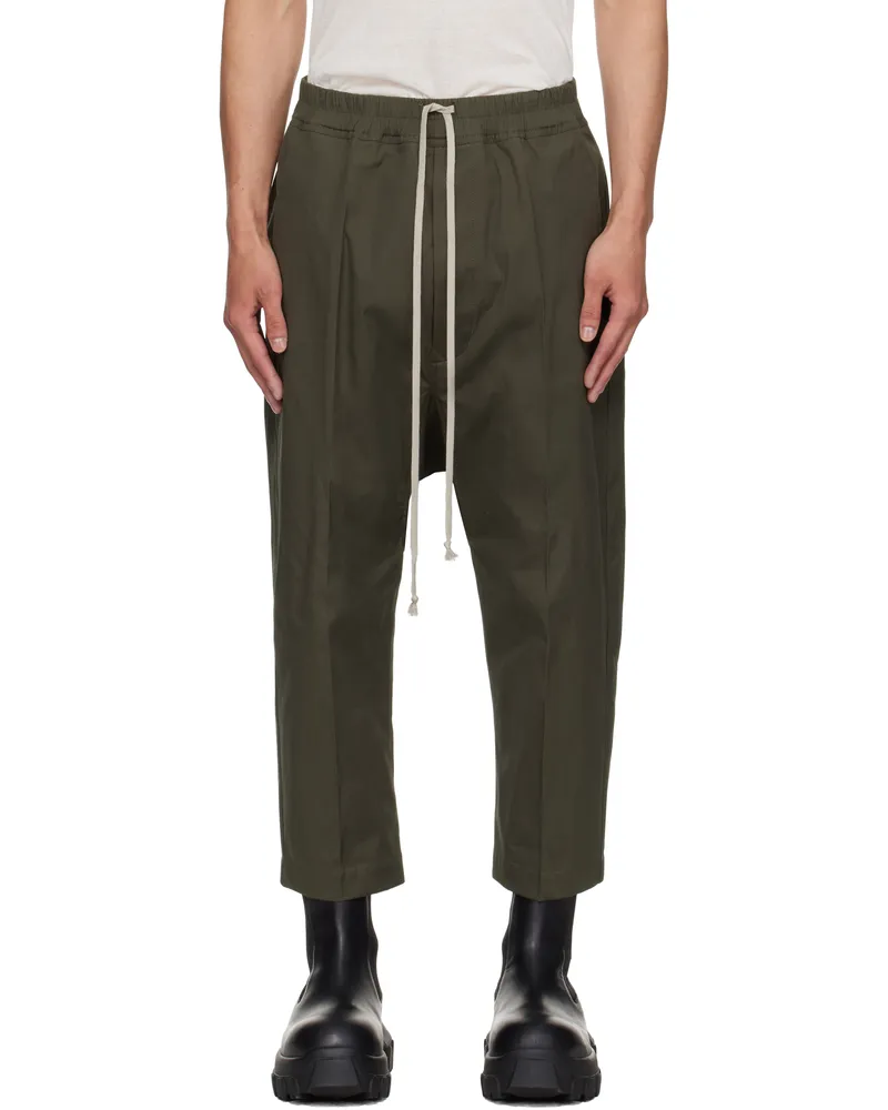 Rick Owens Khaki Concordians Drawstring Cropped Trousers 25