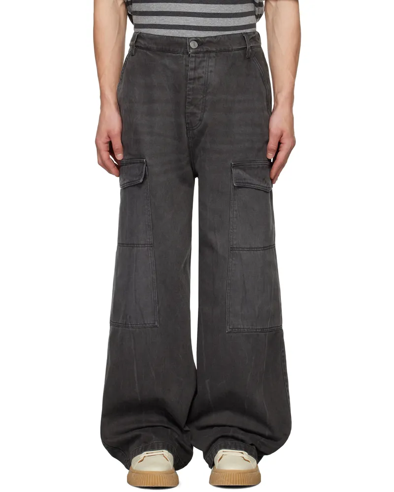 AMI Paris Black Worker Baggy Cargo Pants Black