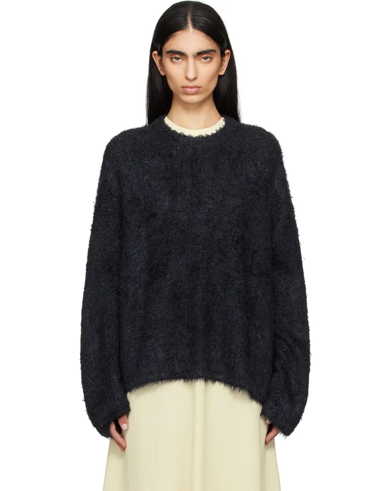 Totême Black Boxy Silk Knit Sweater Black